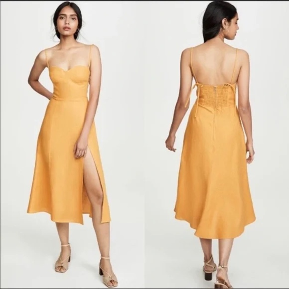 Reformation Yellow Slip Dress with Sweetheart Neckline